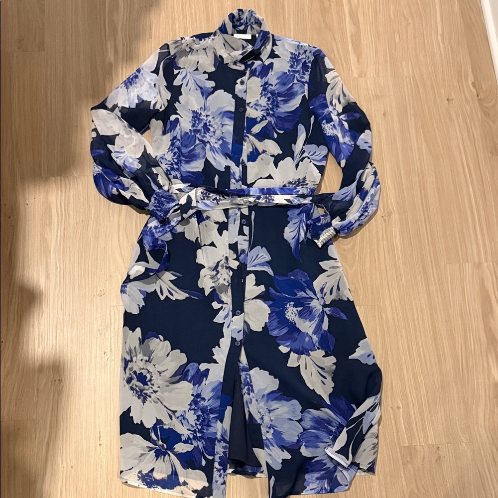 New York & Company Blue and White Floral Dress